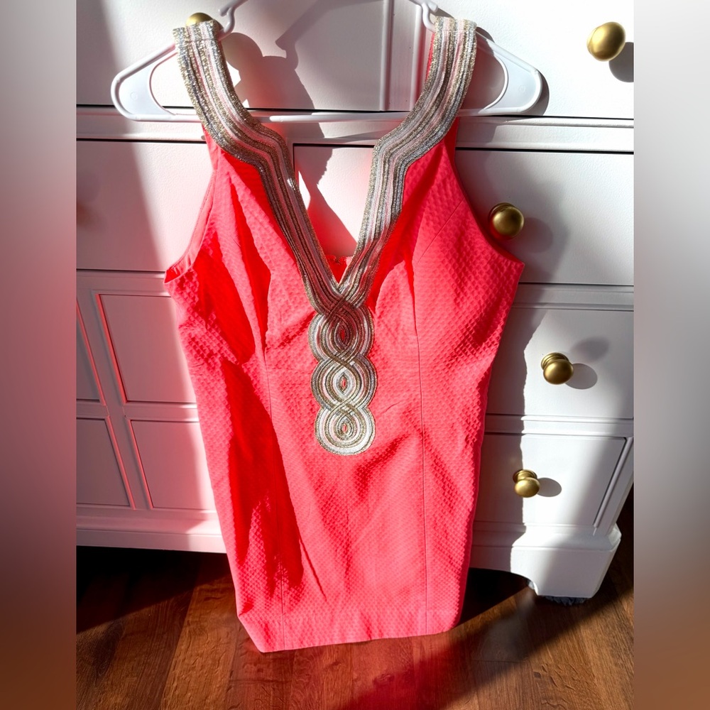 Lilly Pulitzer Bright Pink Dress with Gold Details